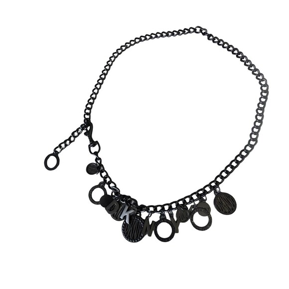 DKNY vintage Subway Token Logo Black Metal Chain Charm Belt 42\